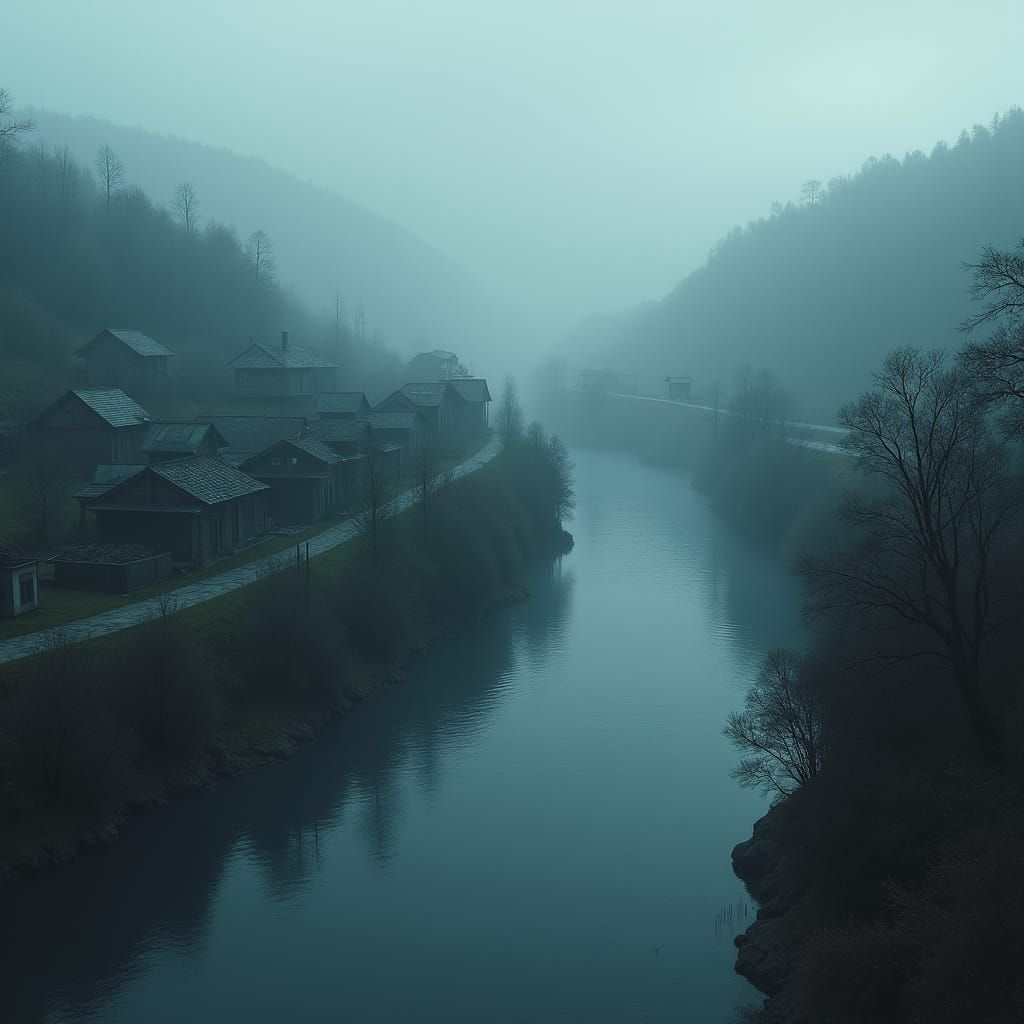 Village River Tainted by Black Magic: Eerie Landscape