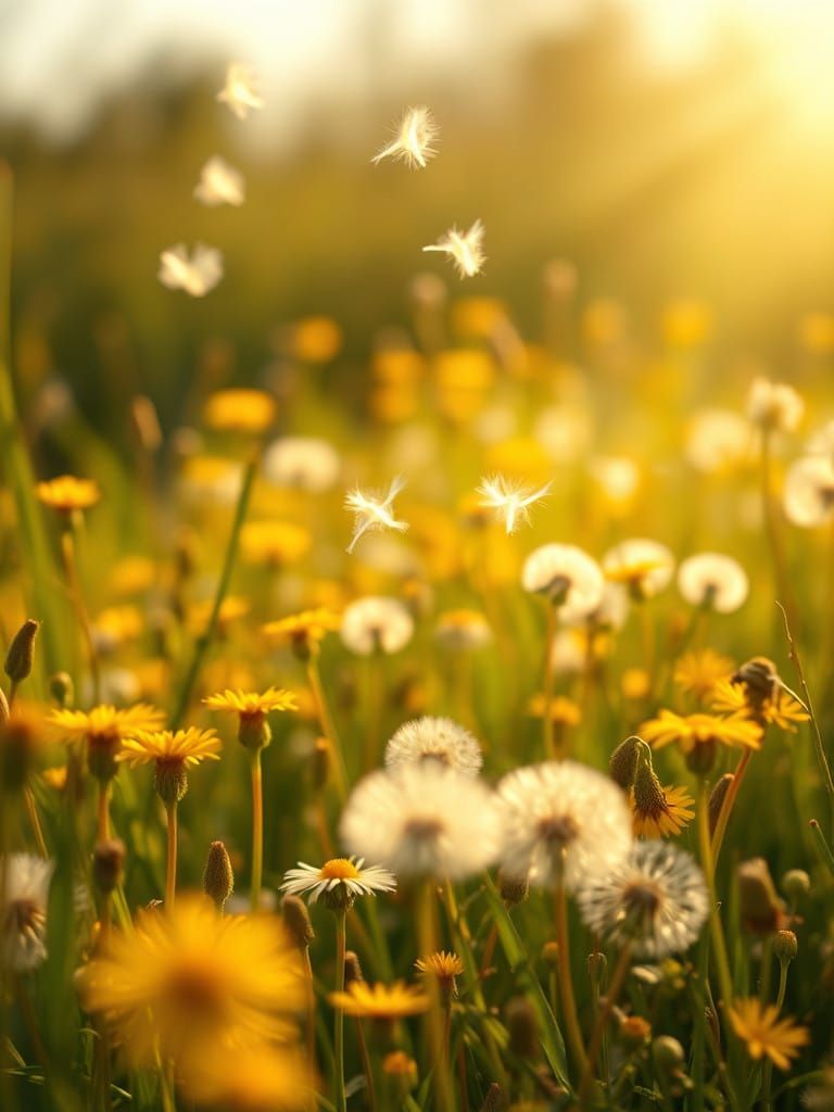 Golden Dandelions in a Serene Impressionist Meadow