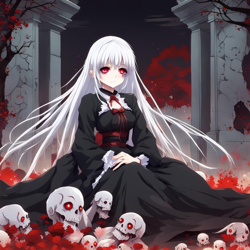 Anime Zombie Girl in Graveyard Illustration