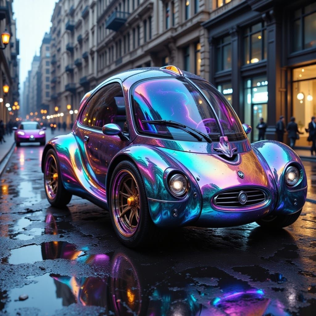 Surreal Cyberpunk Streamline Car with Iridescent Paint and J...