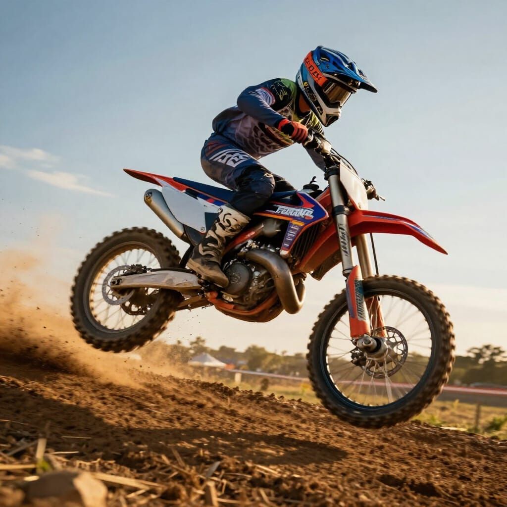 Motocross Rider Jumps Over Bike in Golden Hour Race