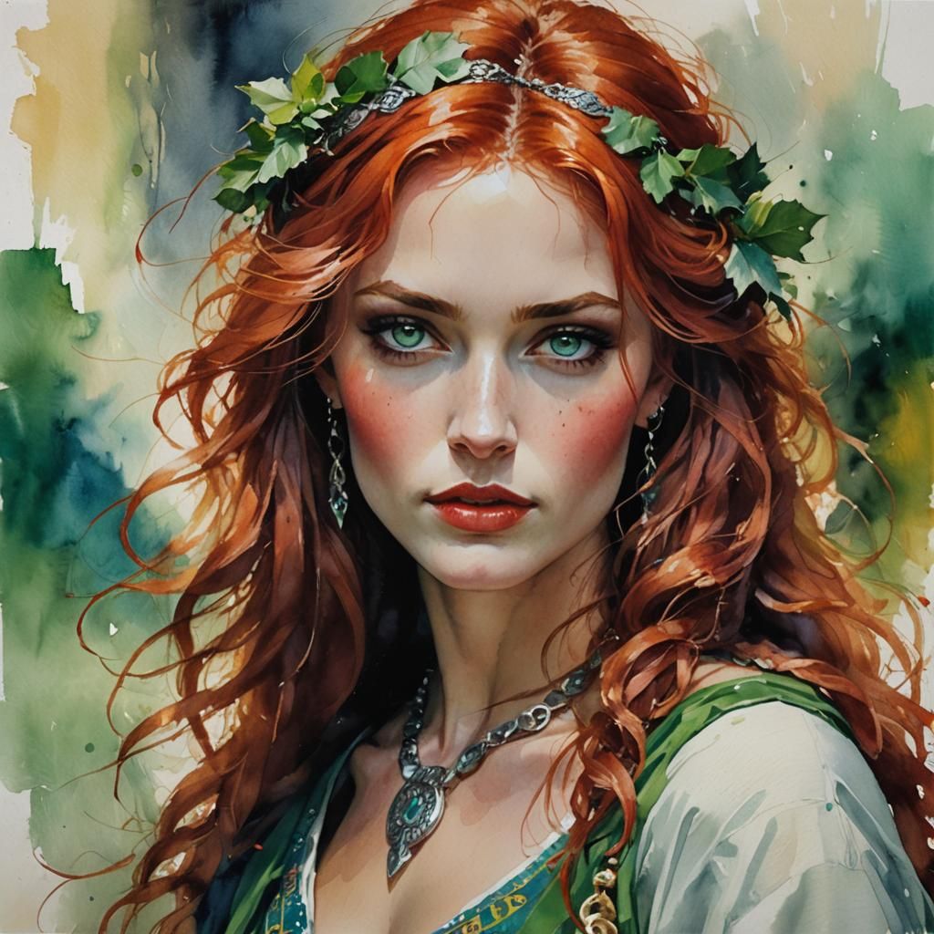 Fauvist Norse Woman with Fiery Red Hair