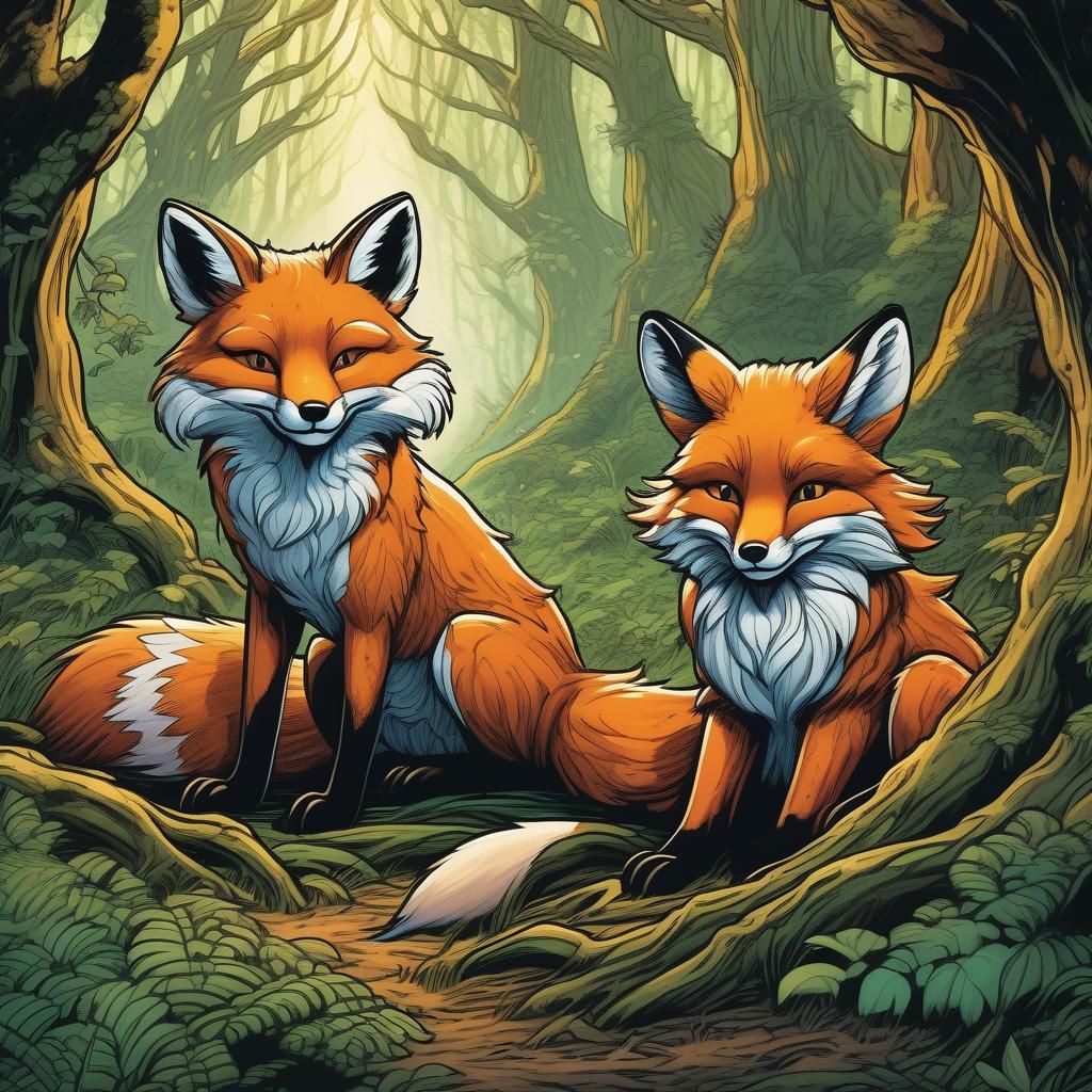 Anthropomorphic Foxes in Enchanted Forest Comic Art