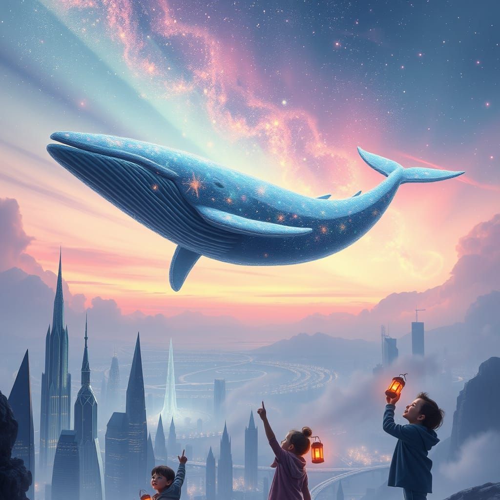 Celestial Leviathan in Dreamlike Pastel Skies