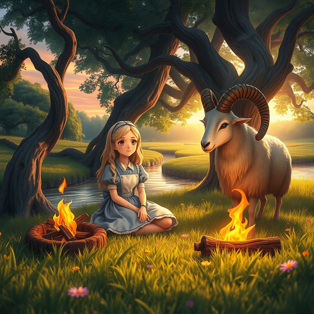 Alice in Wonderland Meadow Scene, Anime Art