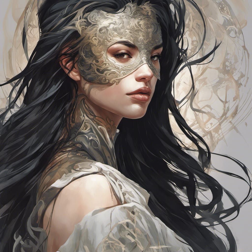 Woman with Face Mask: Hyperdetailed Portrait