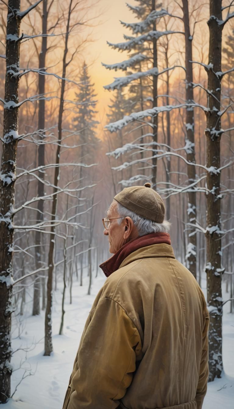 Elderly Figure Gazing at a Glowing Horizon as Rothko-Inspire...