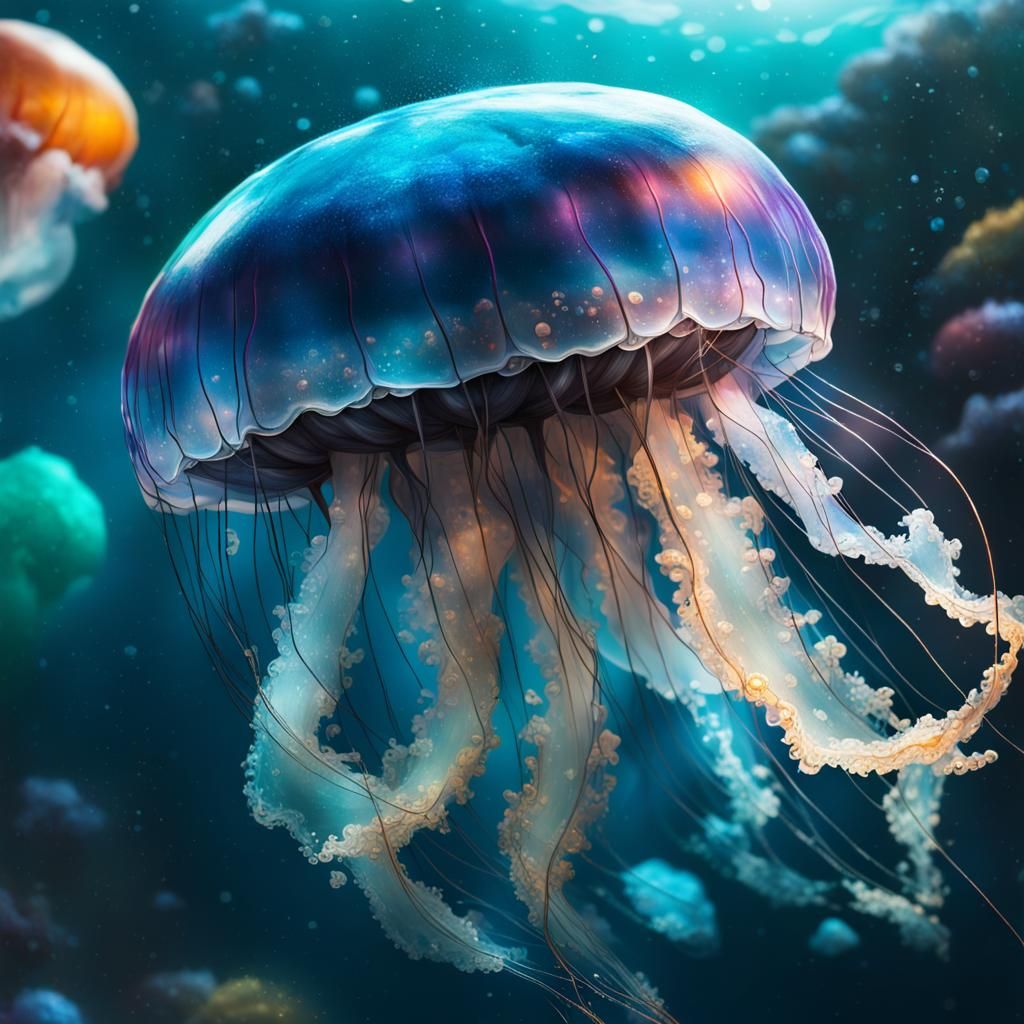 Jellyfish, Ship, and Monsters in Hyperrealistic Splash Art