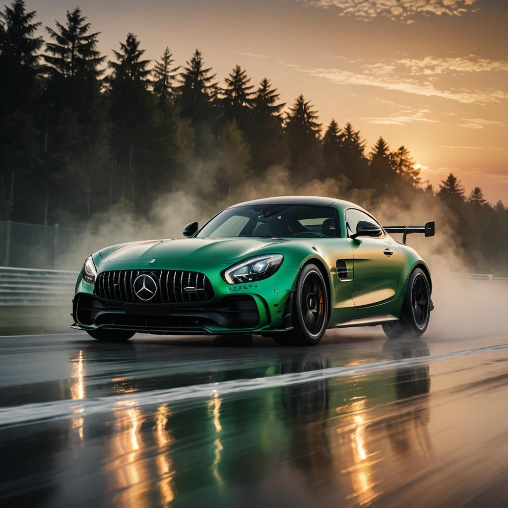Mercedes AMG GT-R on Misty Racetrack: Motorsport Photography
