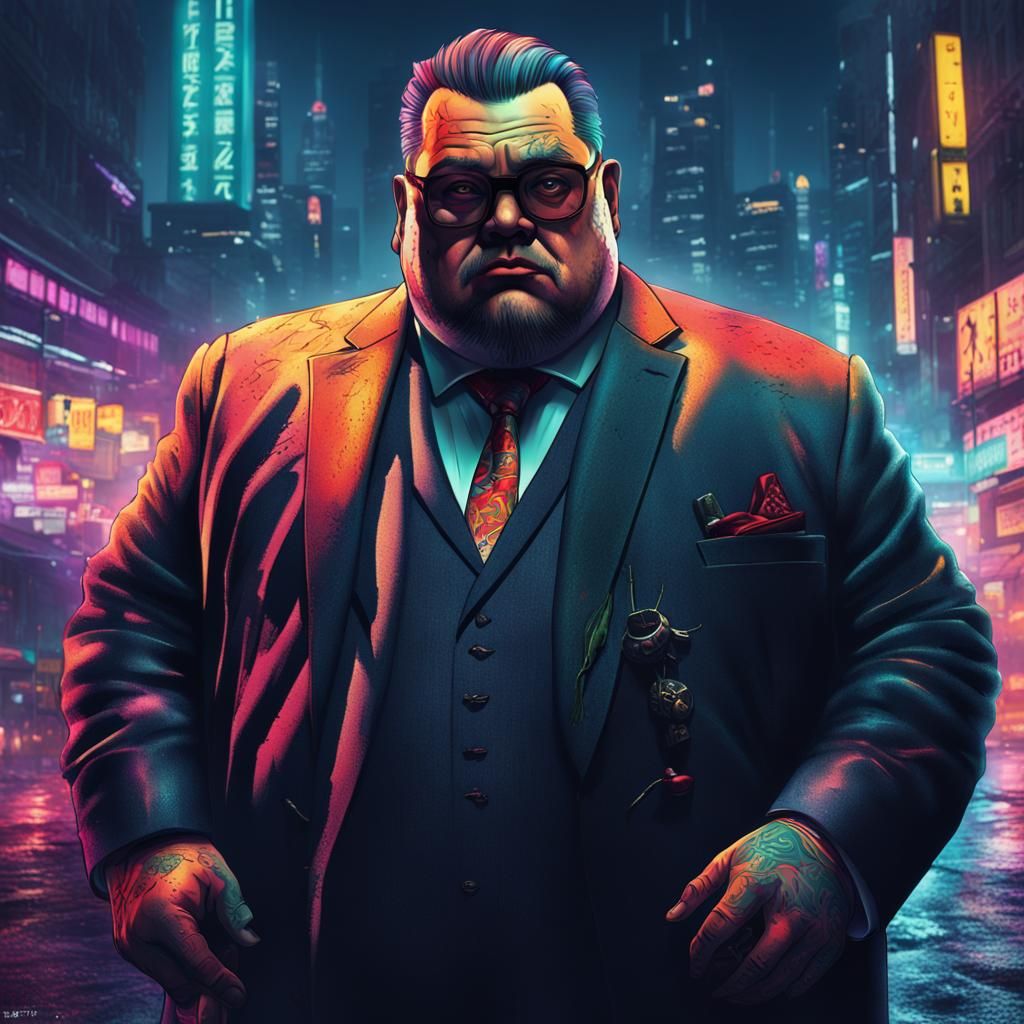 Cyberpunk Mafia Boss in Neon City