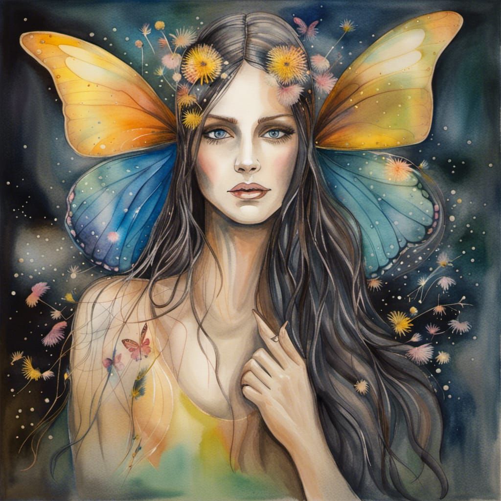 Unseelie Fairy in Watercolor Dreamscape