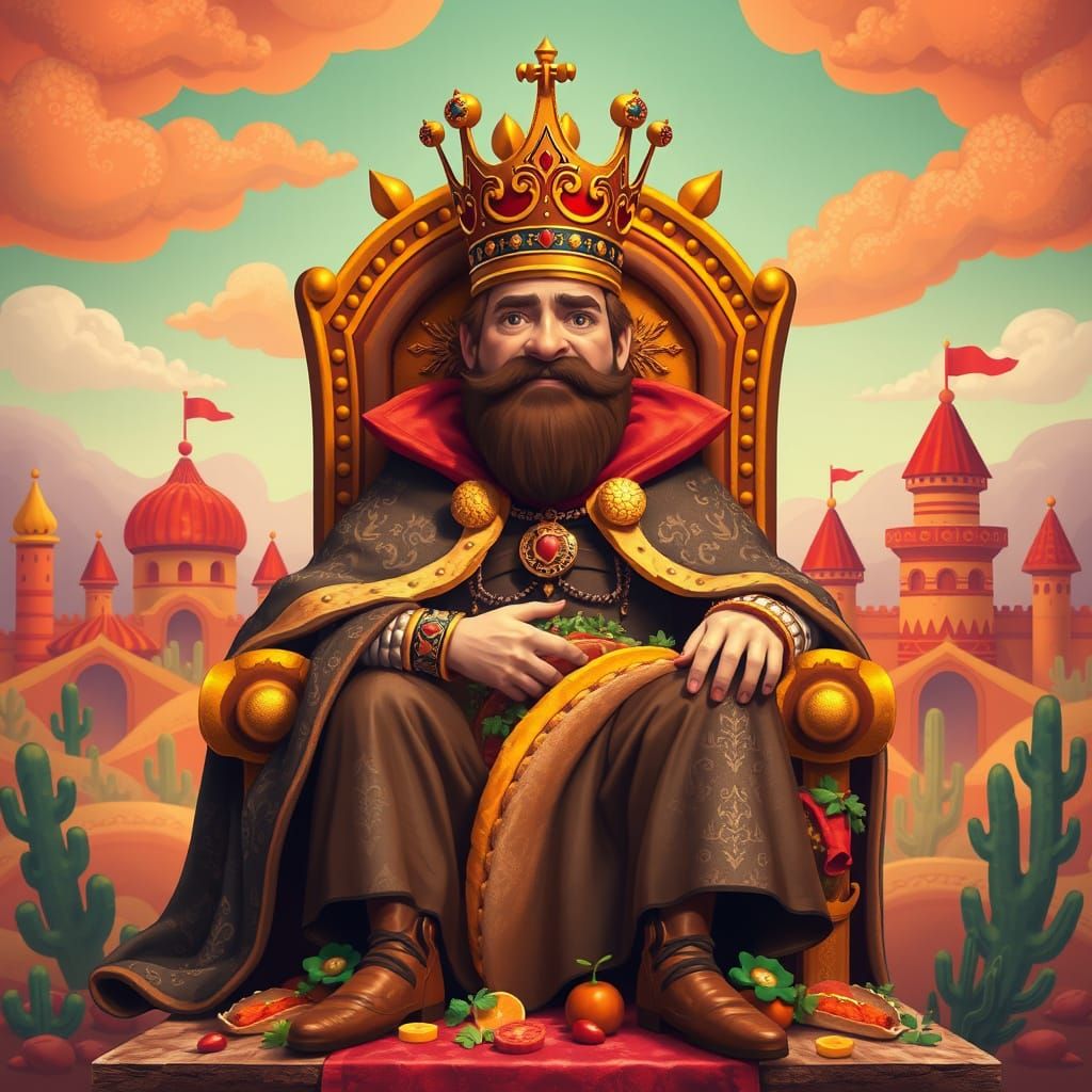 Majestic Taco King Reigns Over Vibrant Kingdom