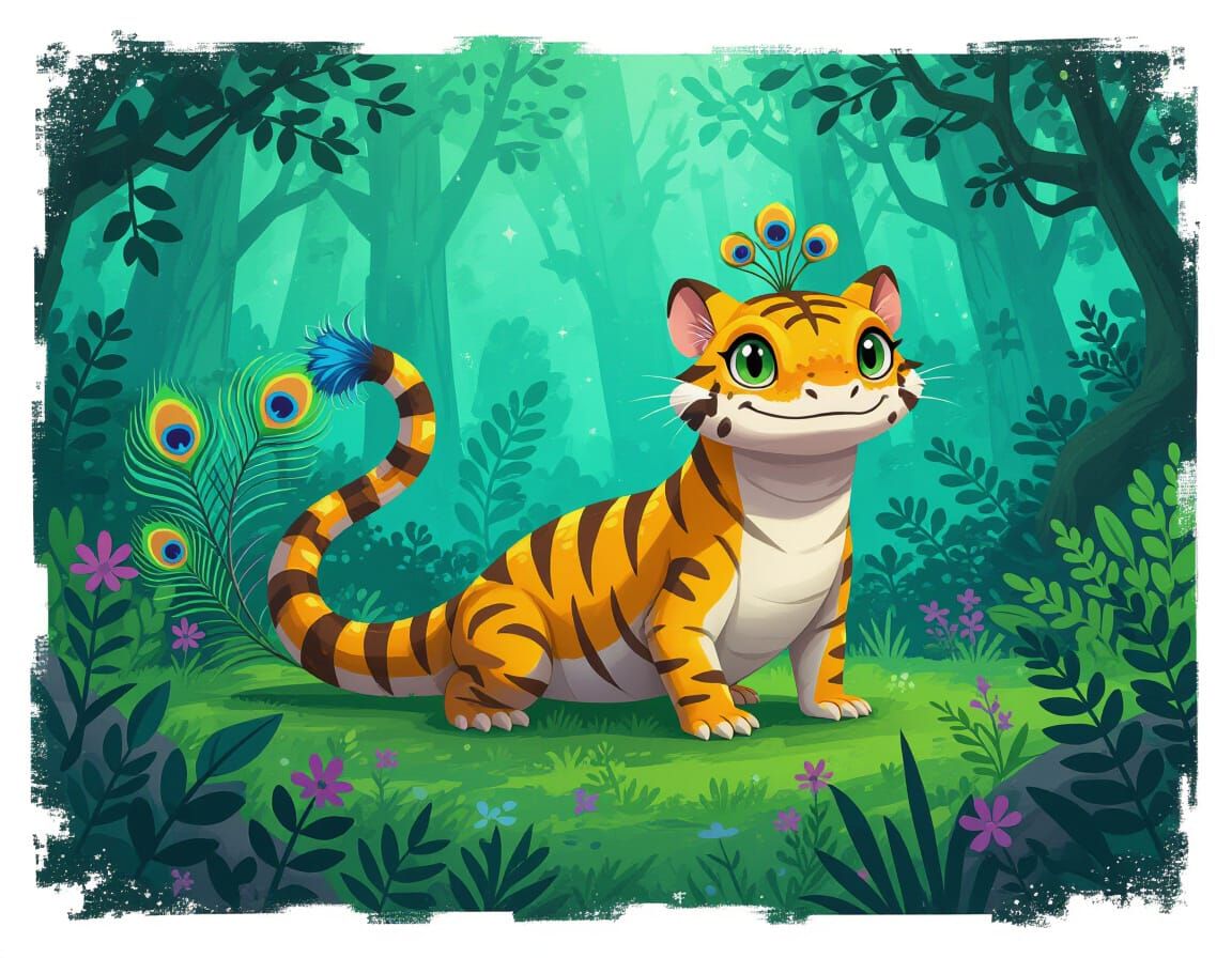Enchanted Alien Forest: Tiger-Gecko Hybrid Creature