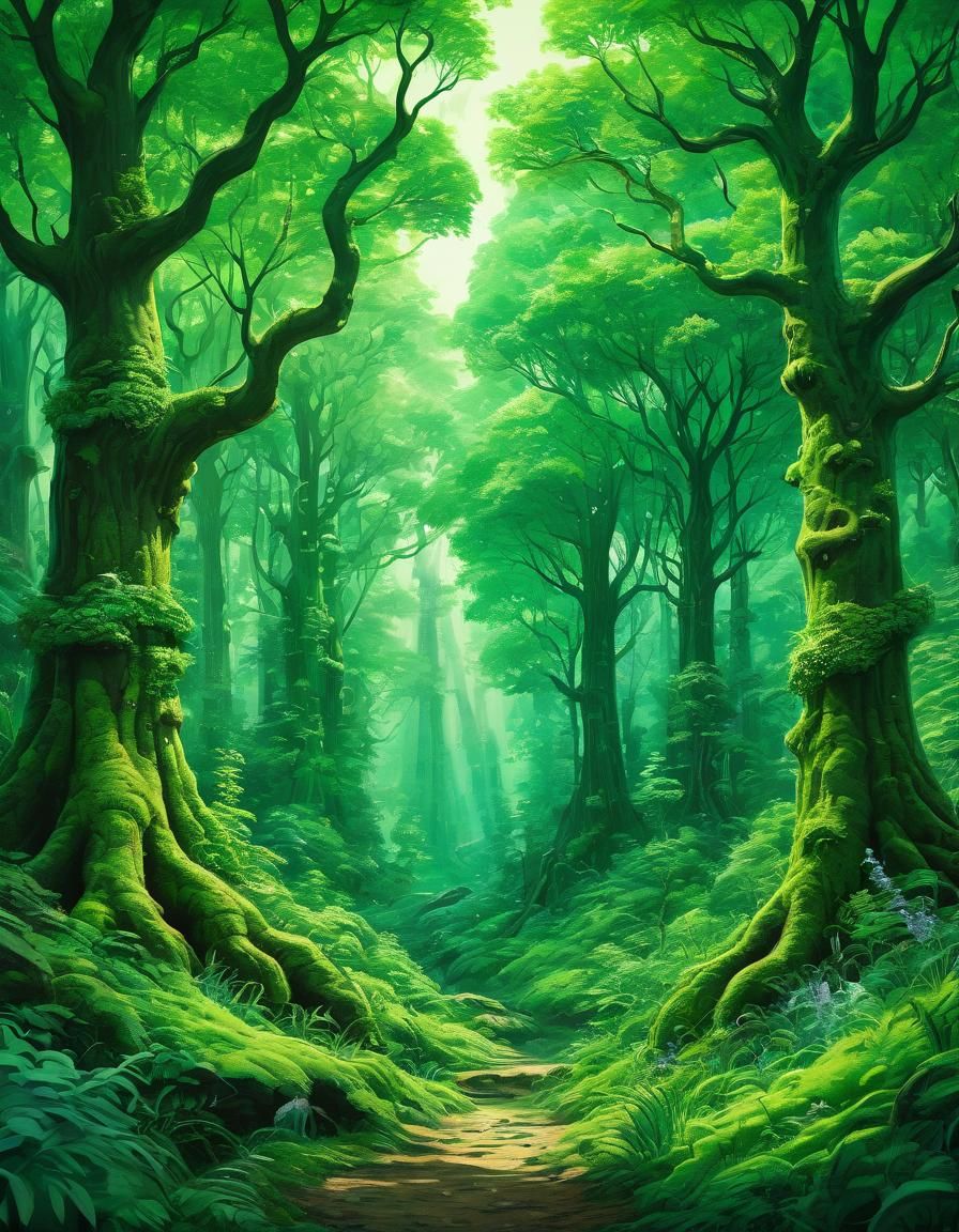 Lush Green Forest with Whimsical Trees