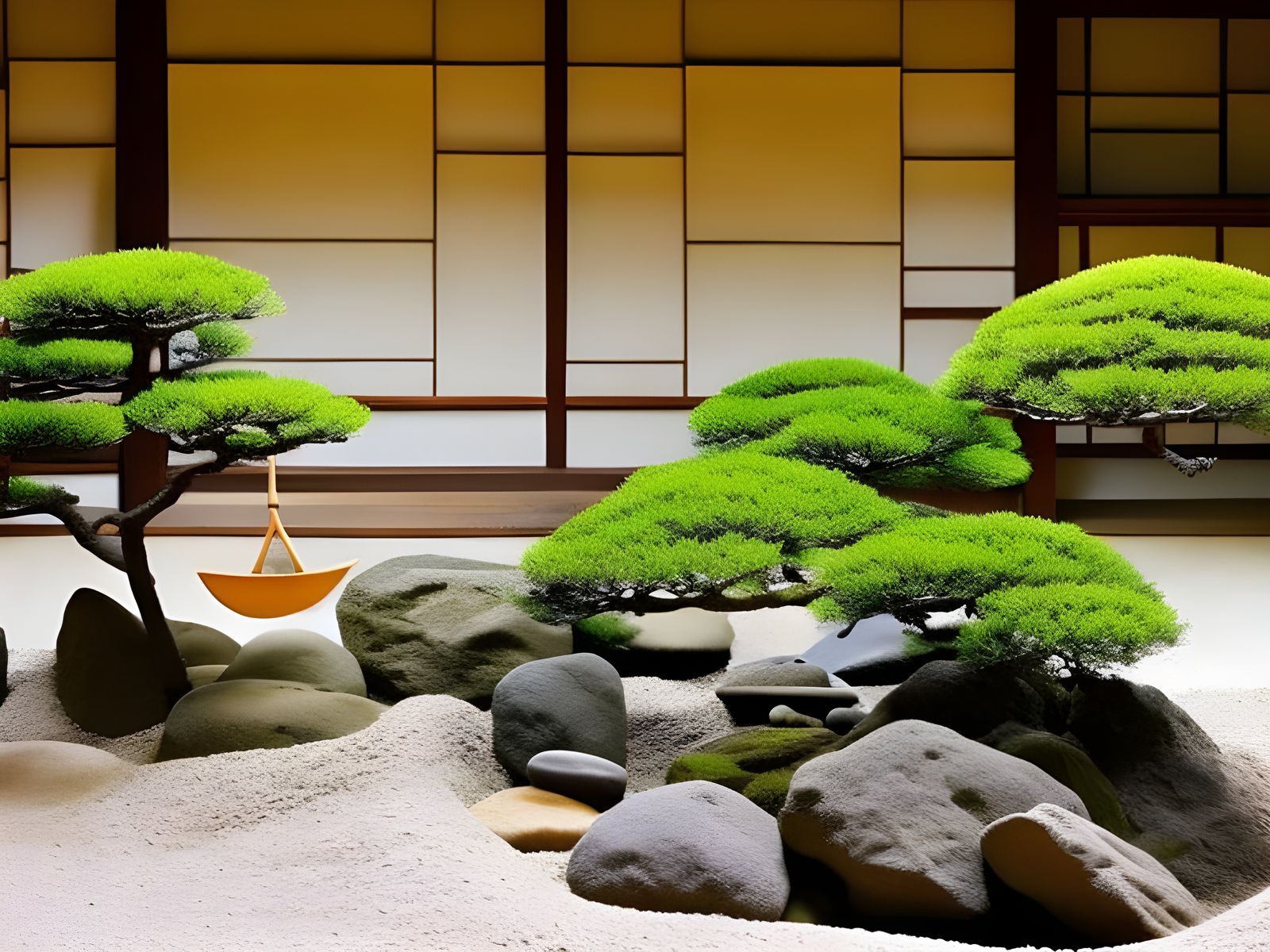 Zen Garden and Teahouse in Japanese Style