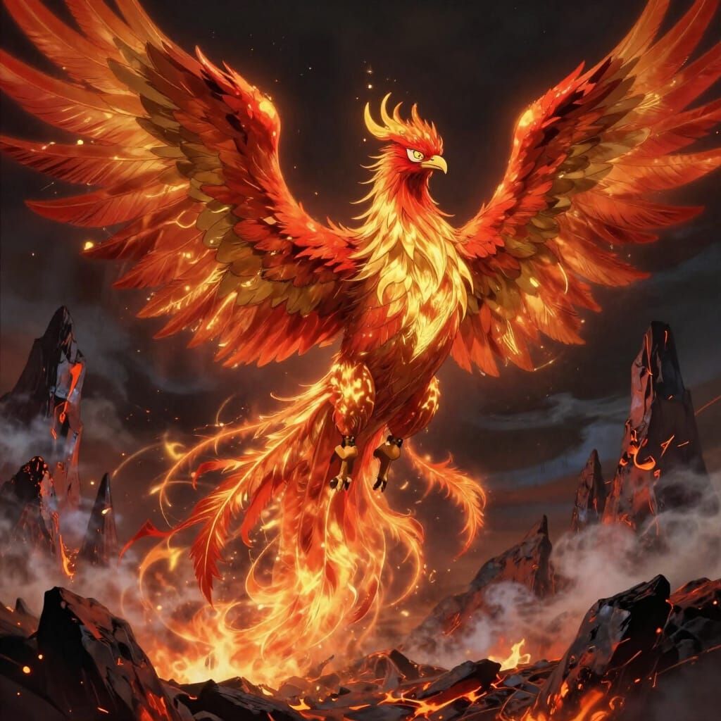Majestic Phoenix Rises From Embers in Dramatic Fantasy Art