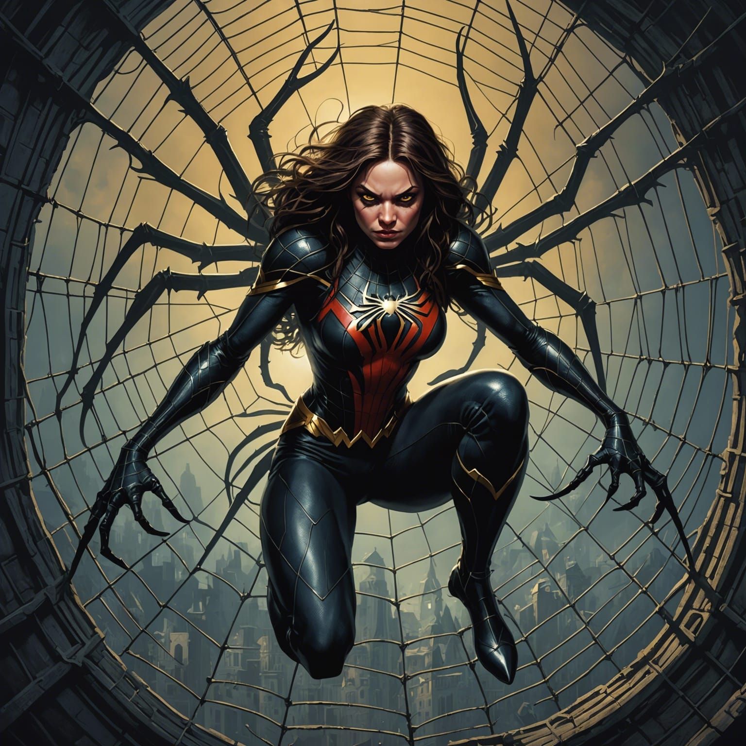 Giant Spider-Woman Trapped, Horror Art