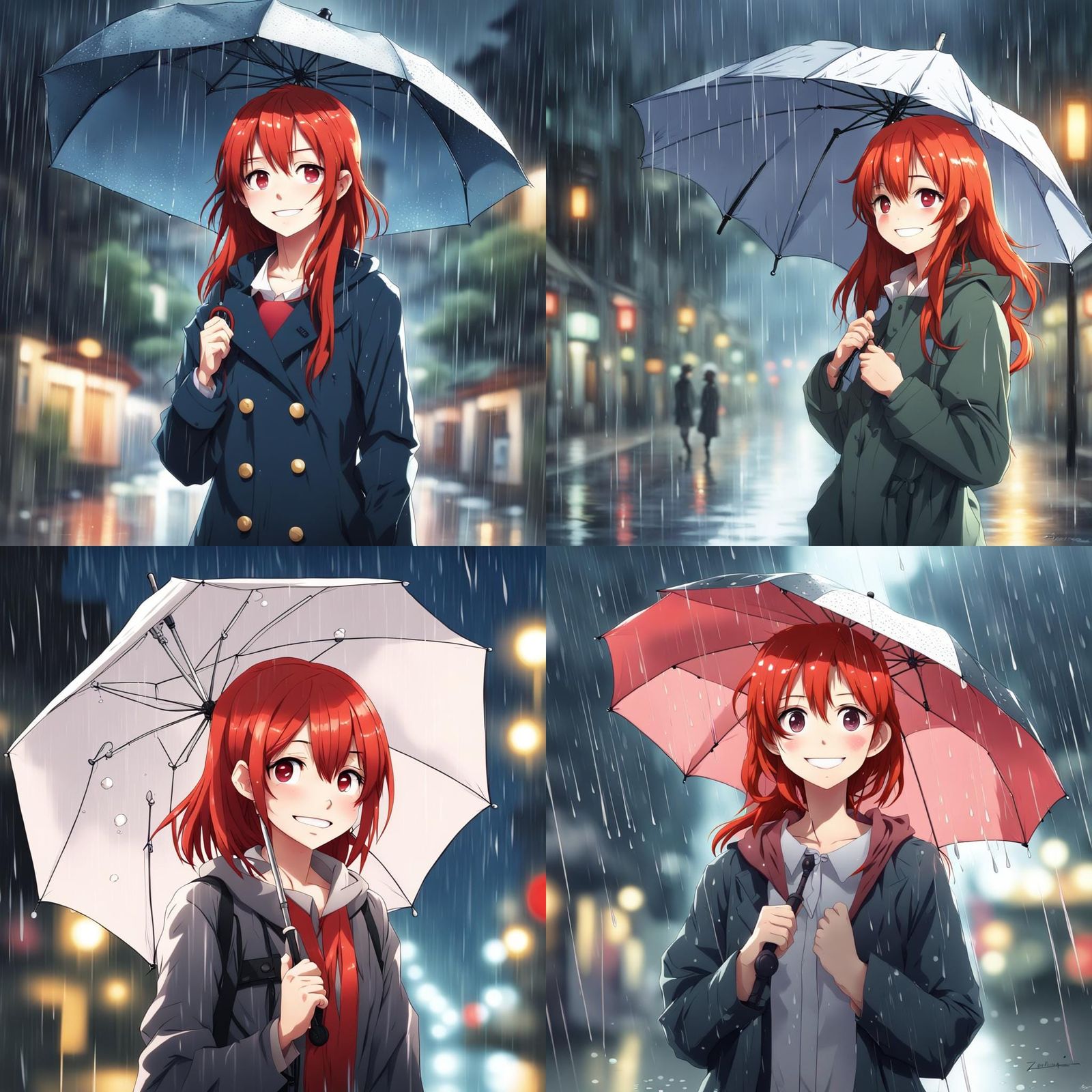 Smiling Redhead in Rainy Anime Key Visual