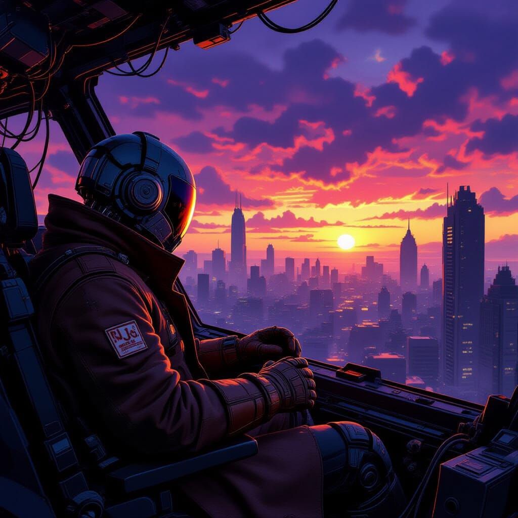 Steampunk Mech Pilot in Post-Apocalyptic Cityscape