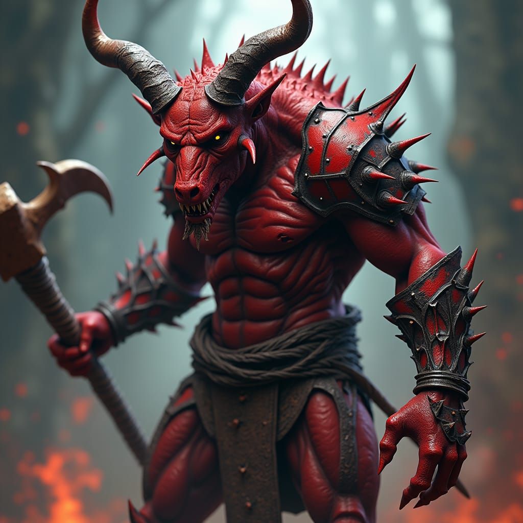 Red-Skinned Demon in Dark Fantasy Style
