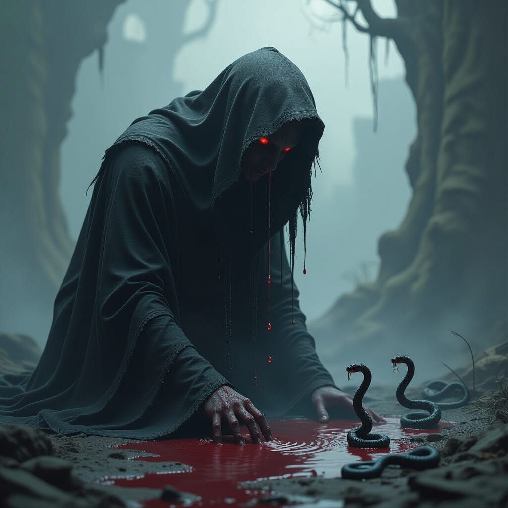 Dark Fantasy: Blood Snakes Crawling to Their Master