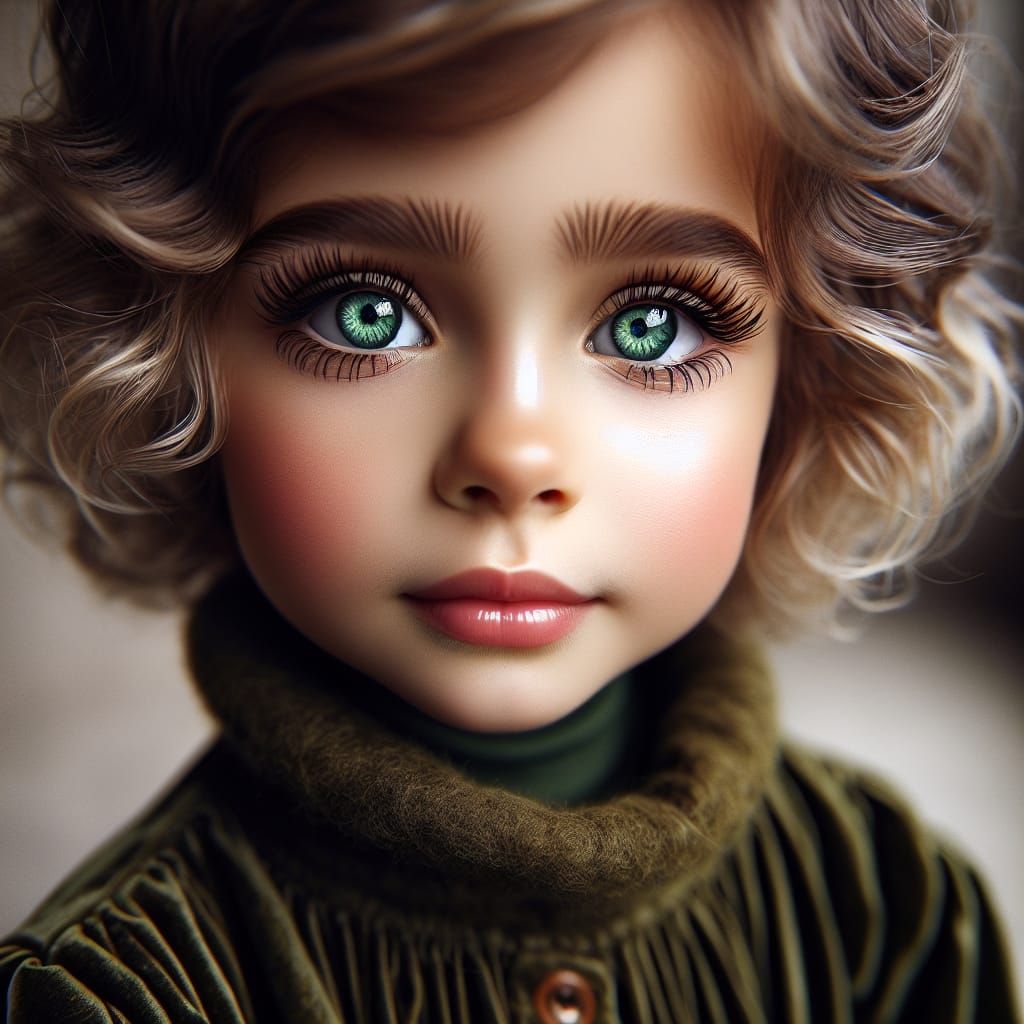 Portrait of a Girl with Green Eyes, Vintage Photography