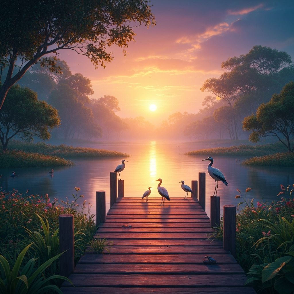 Glowing Sunset Reflects on Fantasy Landscape