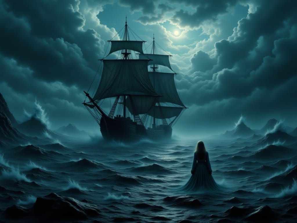 Ship Escapes Kraken on Stormy Seas