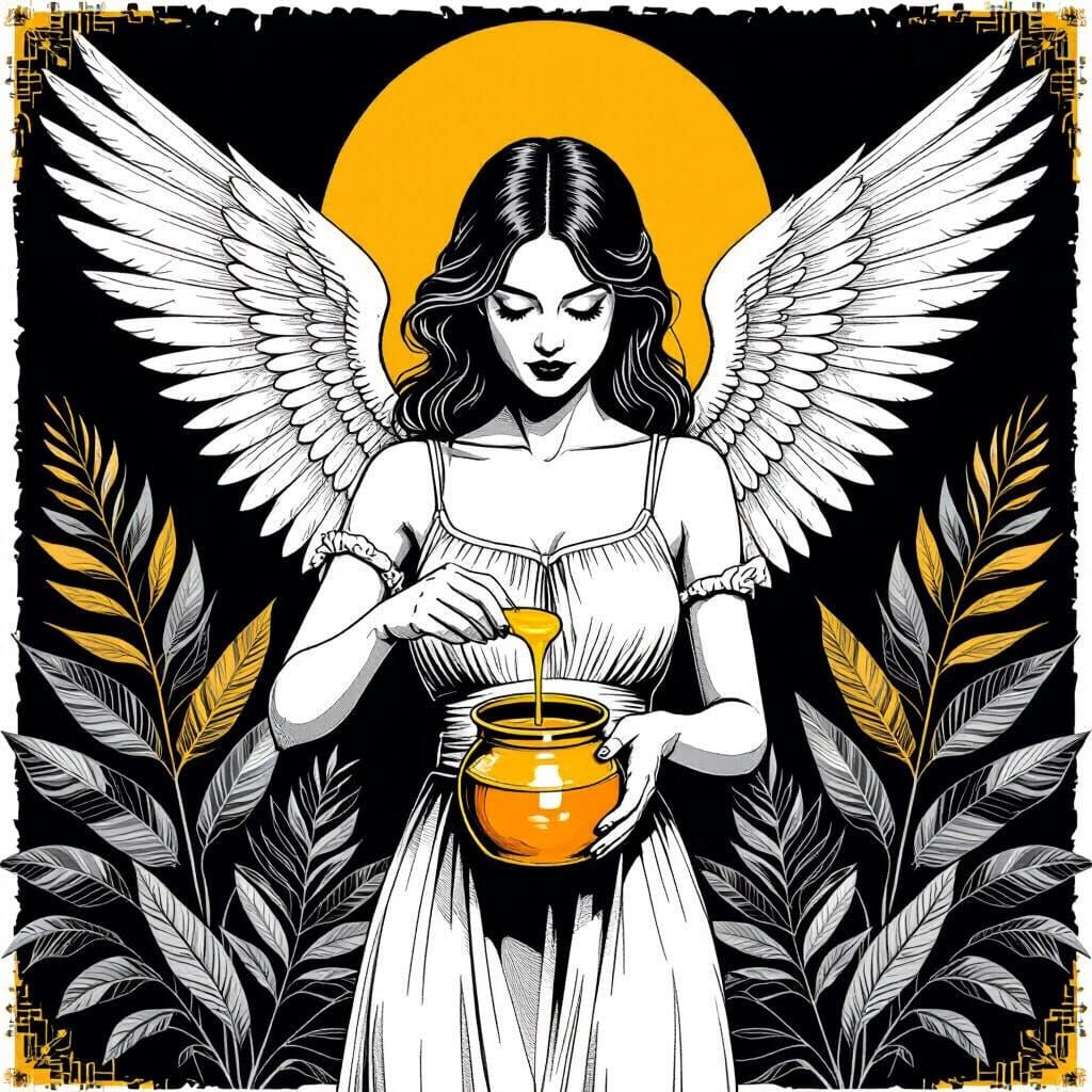 Angel with Honey Pot in Pop Art Style