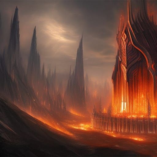 Epic Dark Fantasy Architecture of Sauron's Inferno