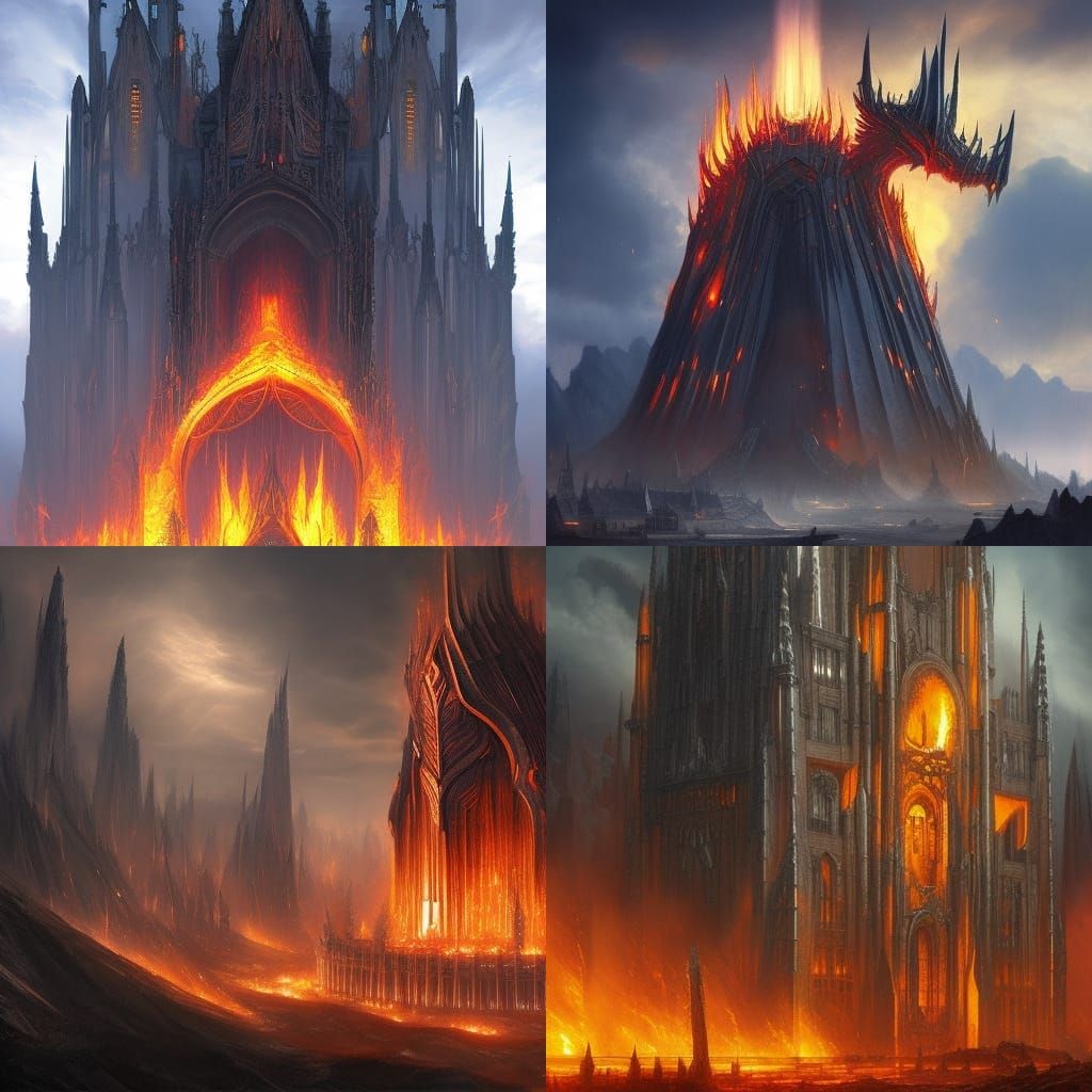 Fiery Sauron Architecture: Dark Fantasy Concept Art