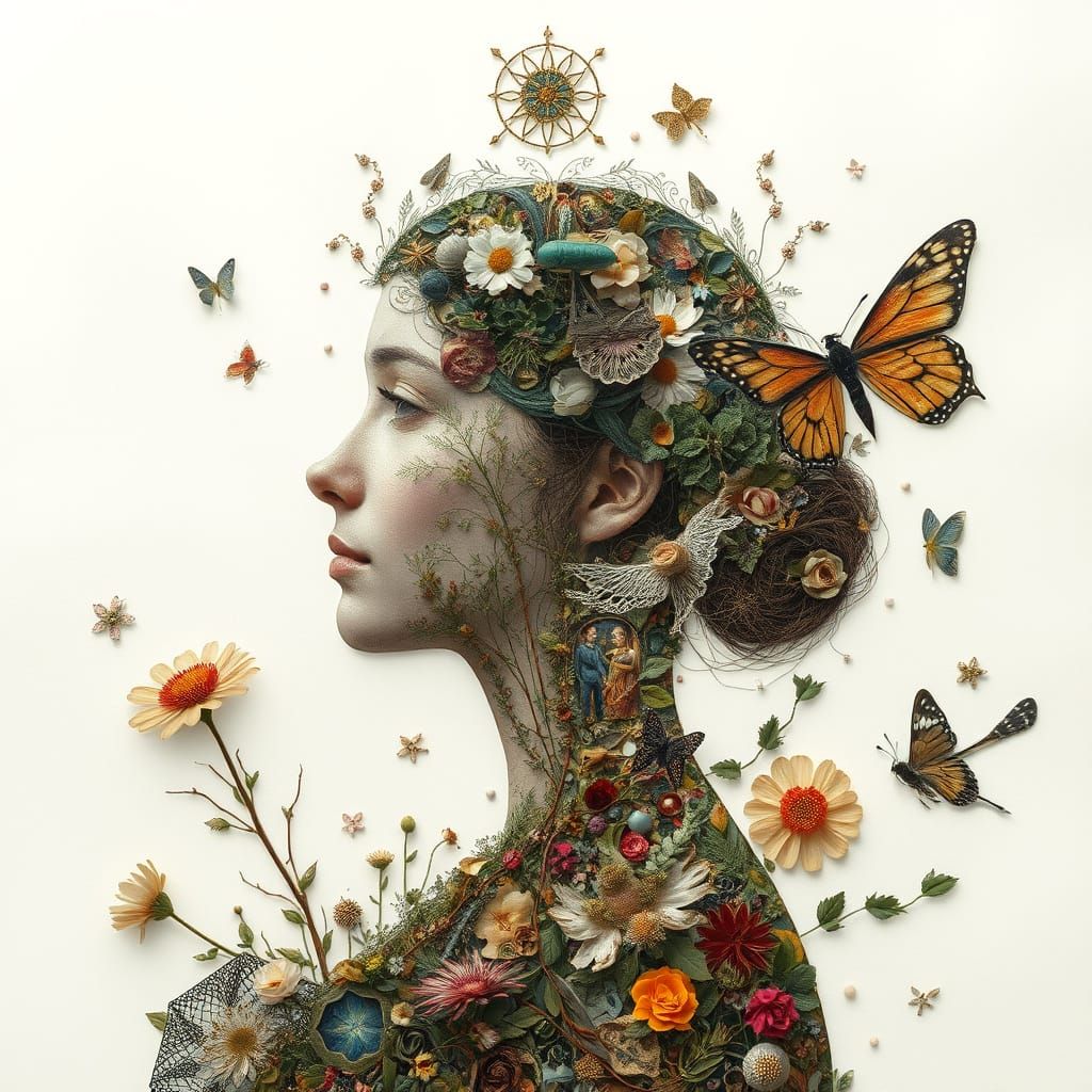 Surreal Portrait Emerge from Celestial Textures and Symbolic...