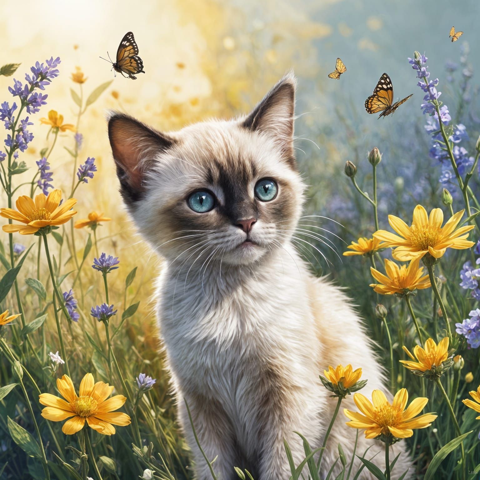 Adorable Siamese Kitten in Golden Hour Sunlight