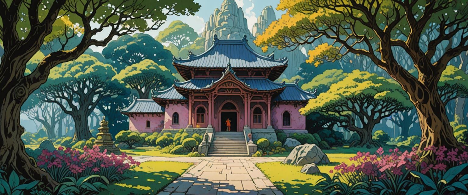 Yoda's Temple in Lush Rainforest, Watercolor Style