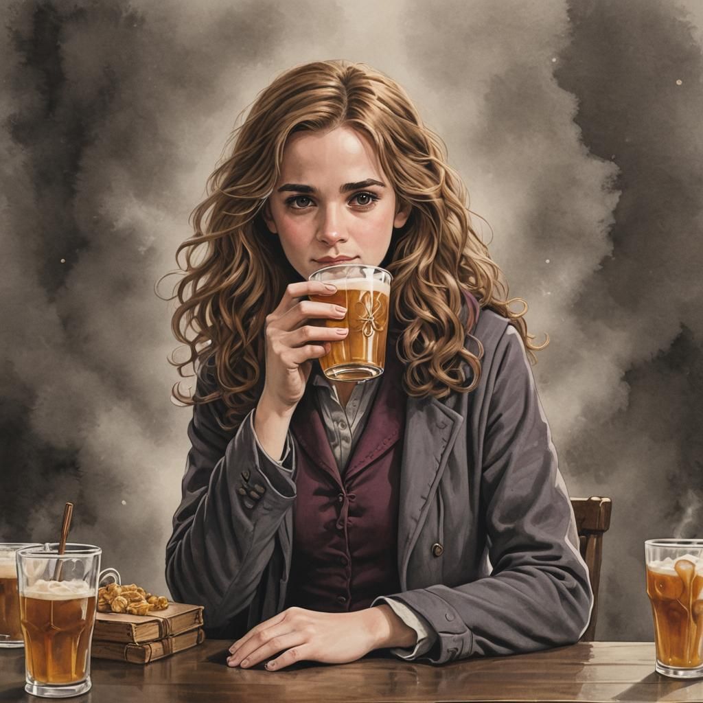 Hermione Granger with Butterbeer