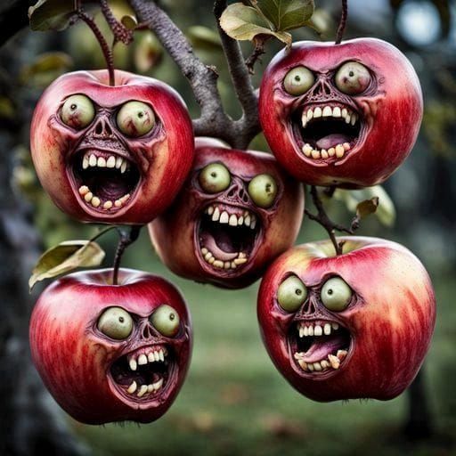 Hyperrealistic Zombie Apples Hanging From Tree