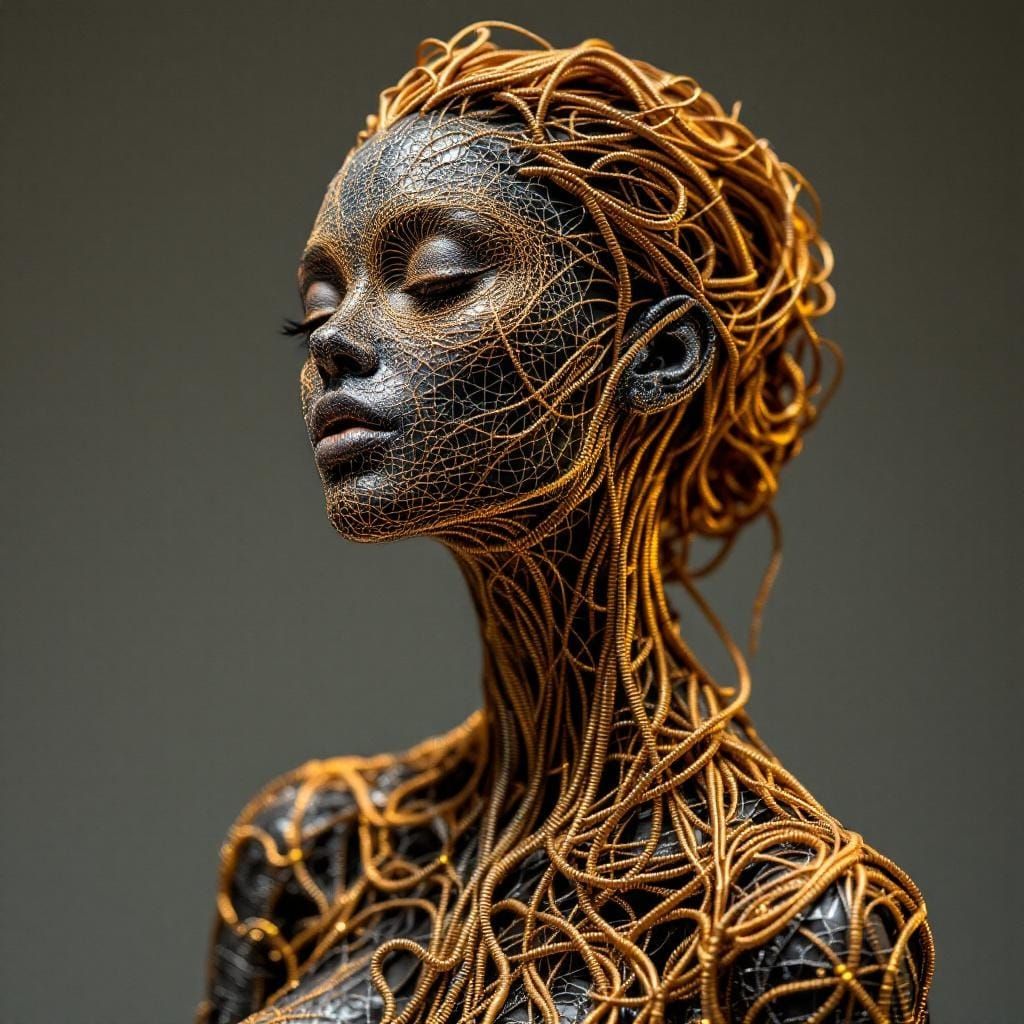 Bronze and Silver Wire Sculpture of a Woman