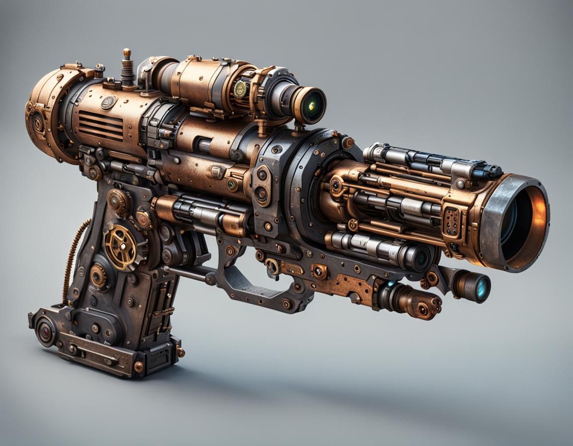 Steampunk Terminator Shooting Weapon: Detailed Matte Paintin...