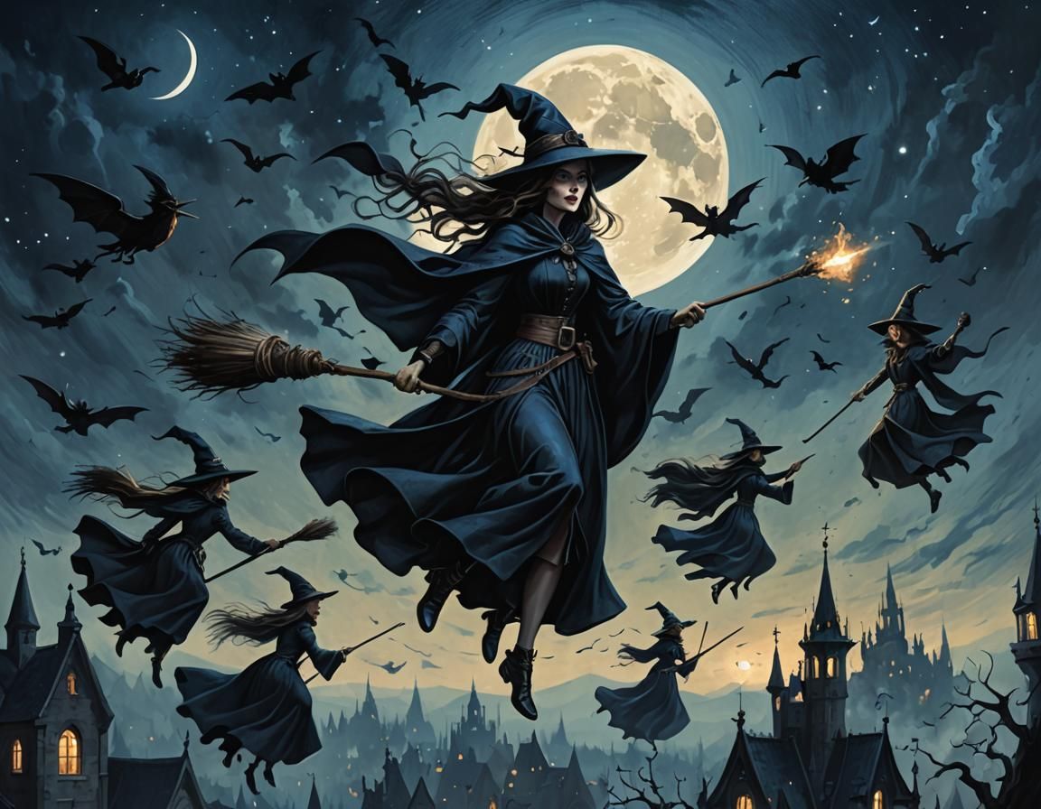 Witches Gathering Under Moonlight: A Digital Painting