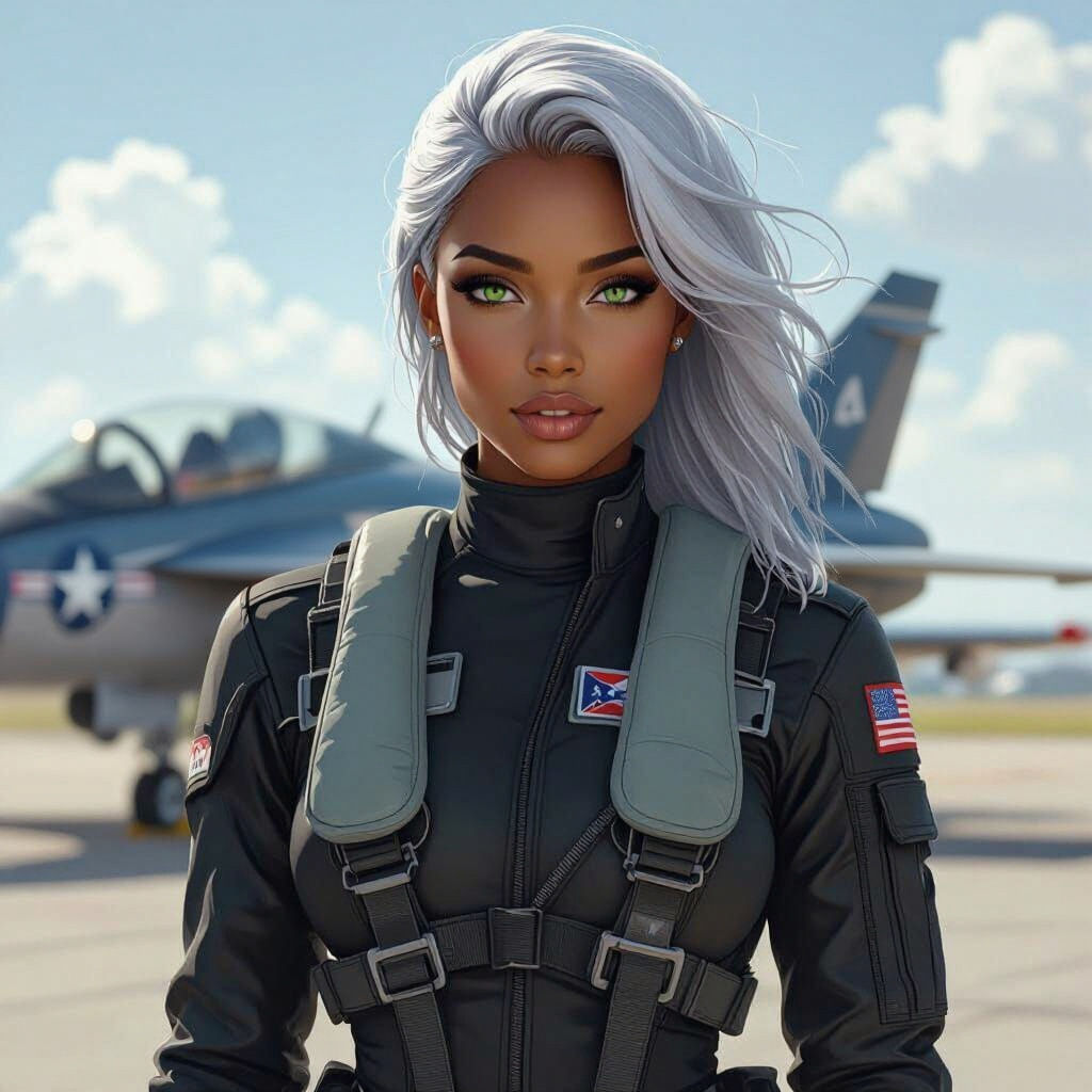 Black Female Fighter Pilot Poses After Mission