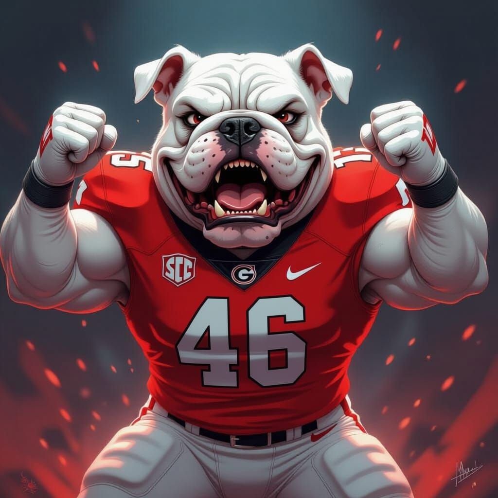 Anthro Angry Bulldog in Georgia Football Uniform