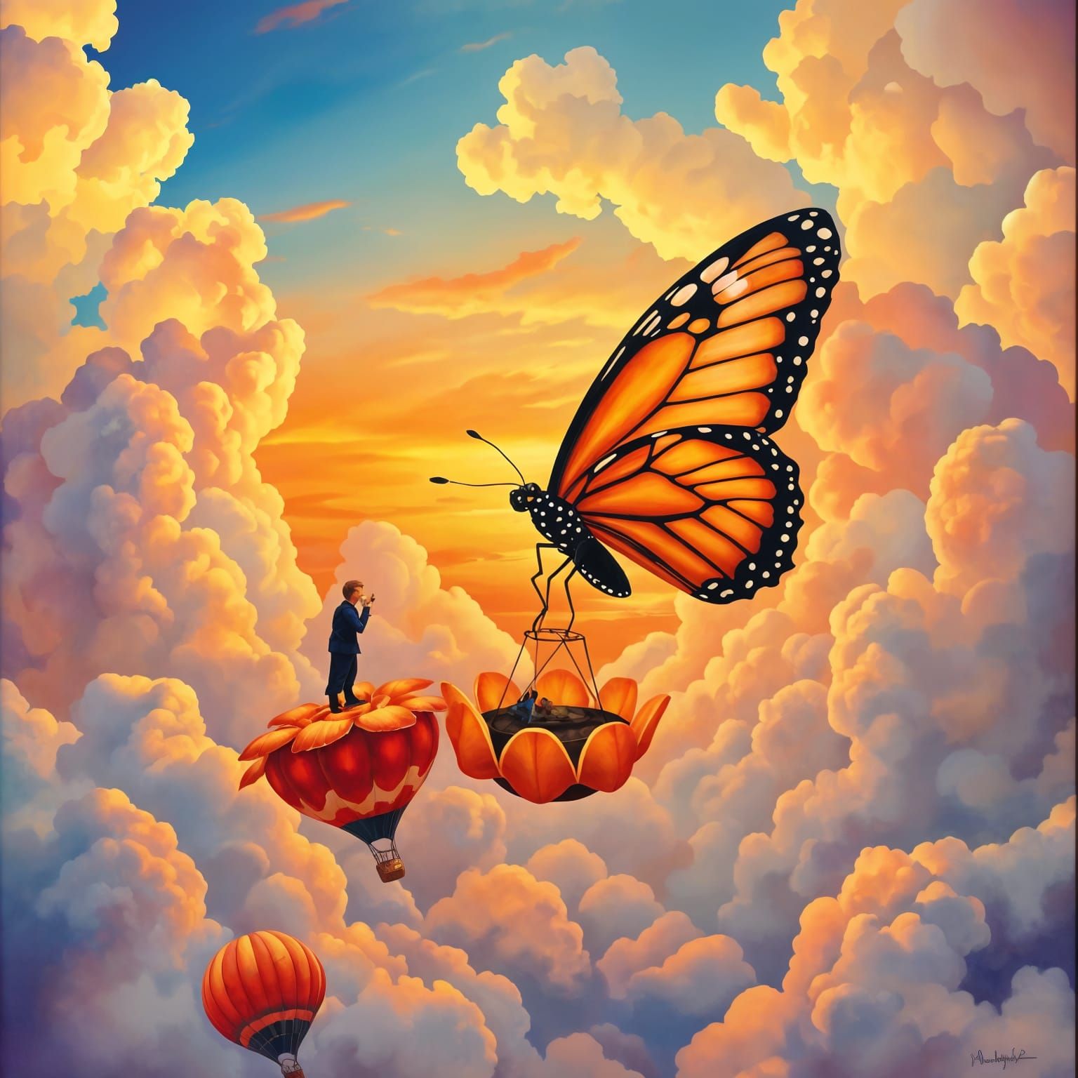 Colossal Butterfly on Flower Balloon at Sunset