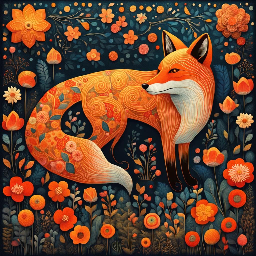 Naïve folk art fox