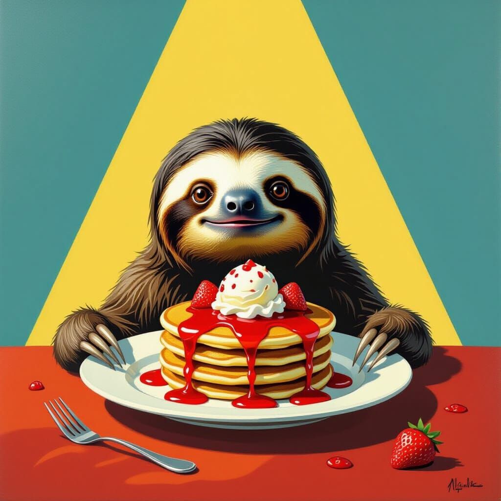 Surreal Pancakes on Sloth Plate, Salvador Dali Style