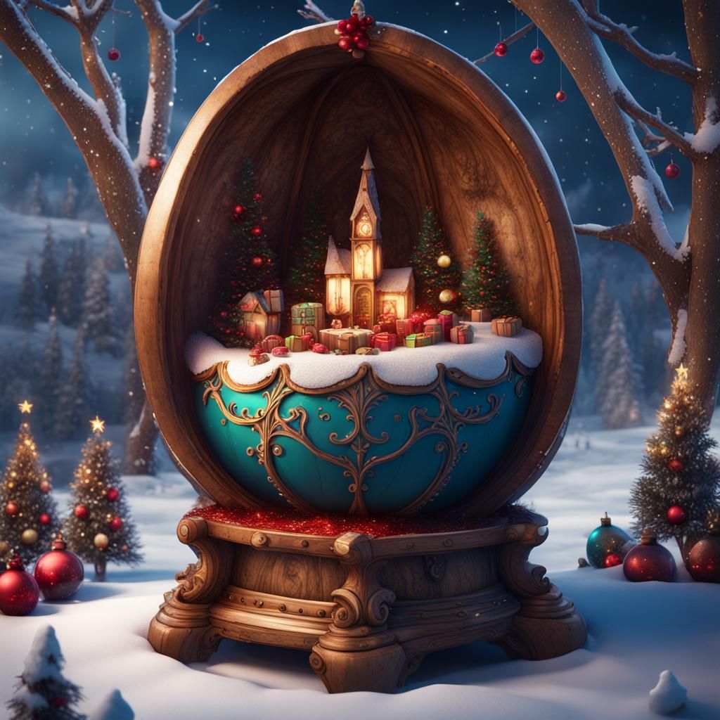 Christmas Scene Inside a Walnut Shell