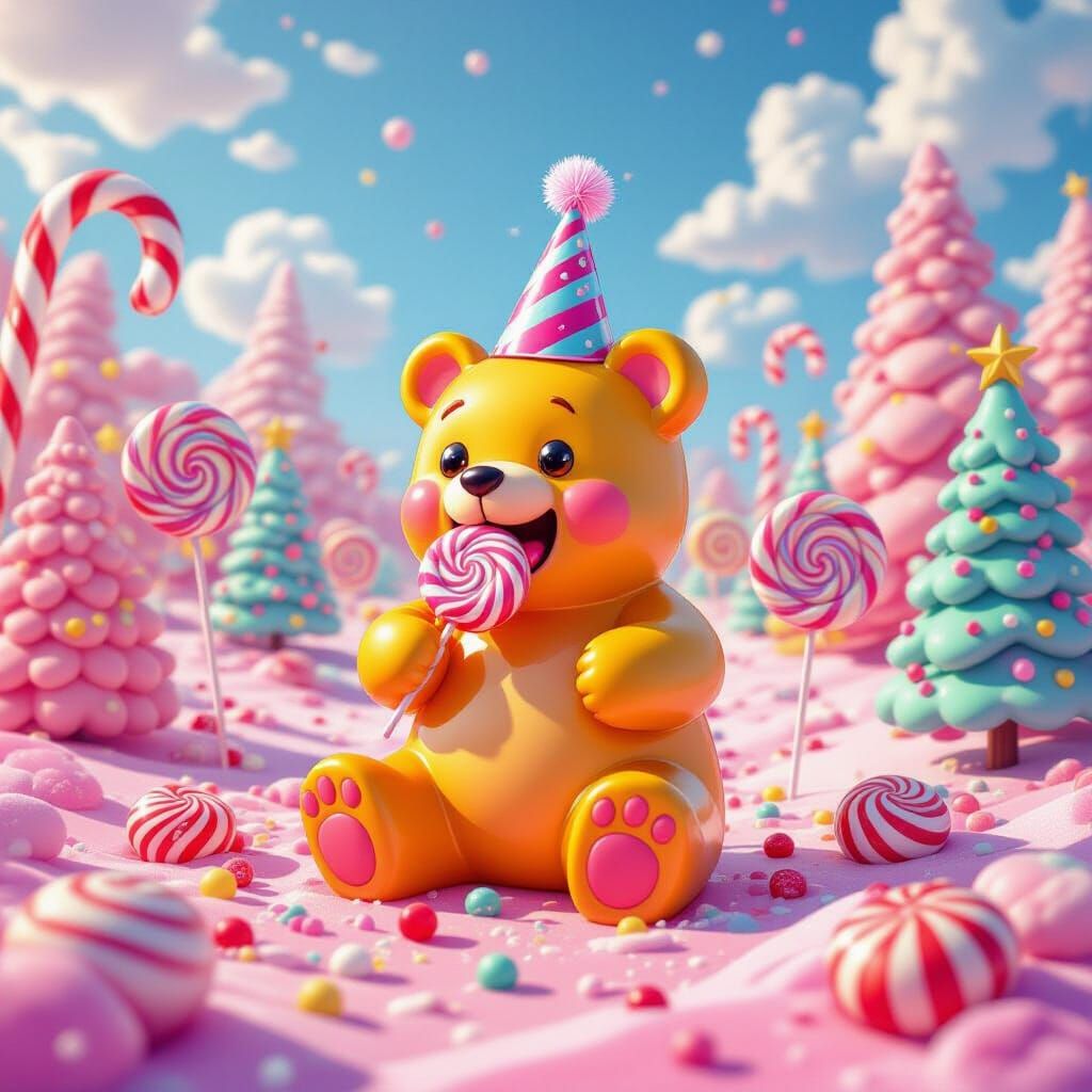 Gummy Bear Enjoys Candy World Feast