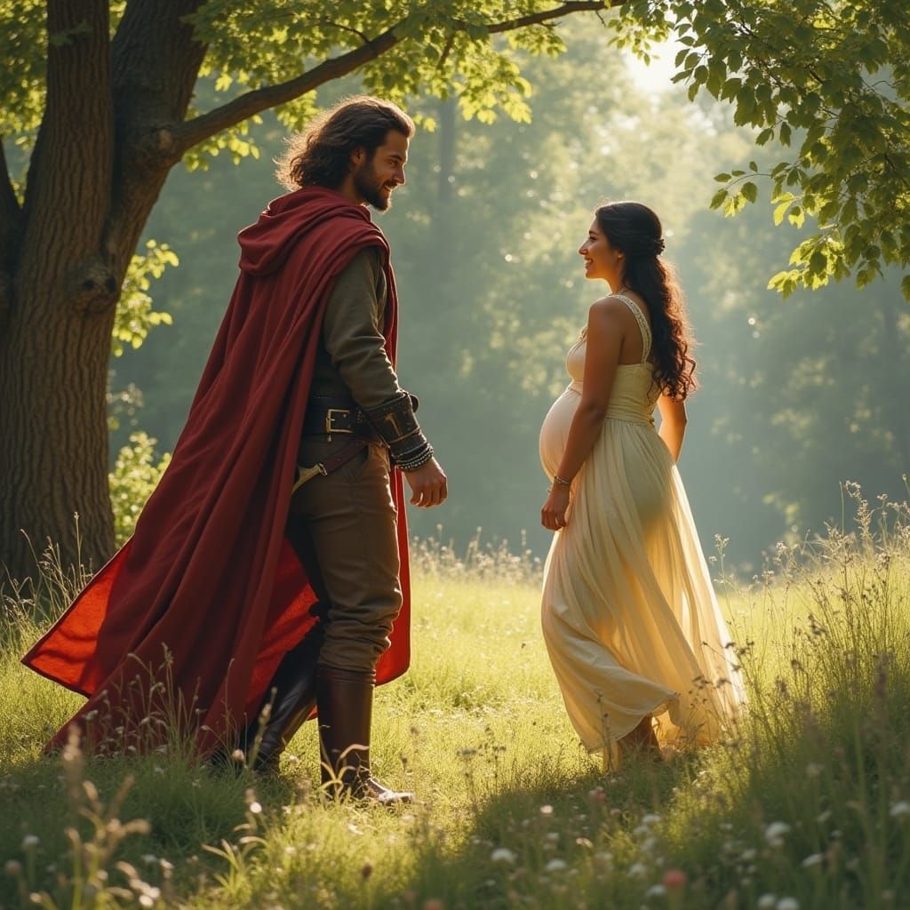 The Emperor Approaches the Pregnant Empress in a Sun-Dappled...