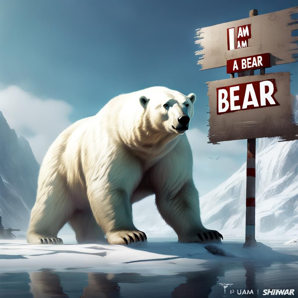 Obese Polar Bear Holding a Sign