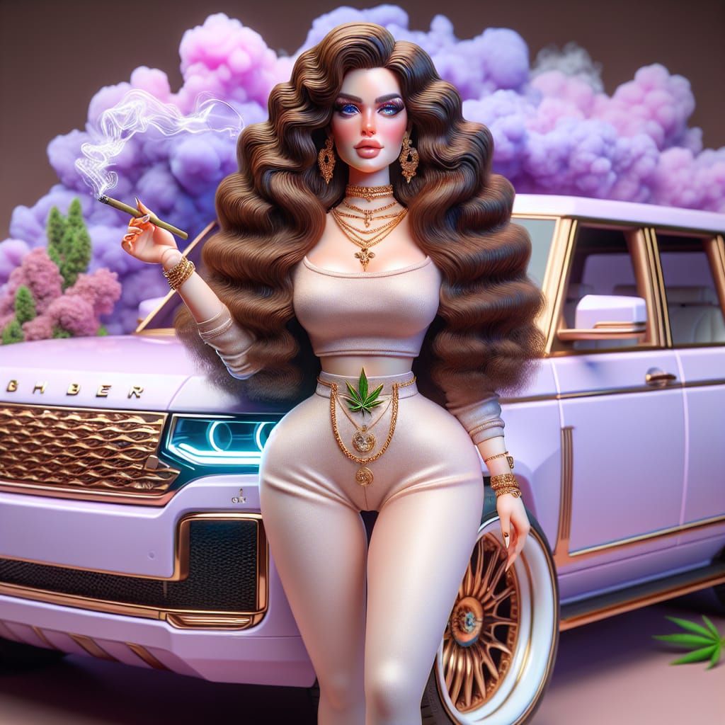 Curvy Fashion Doll in Lavish Attire, Surrounded by Opulence