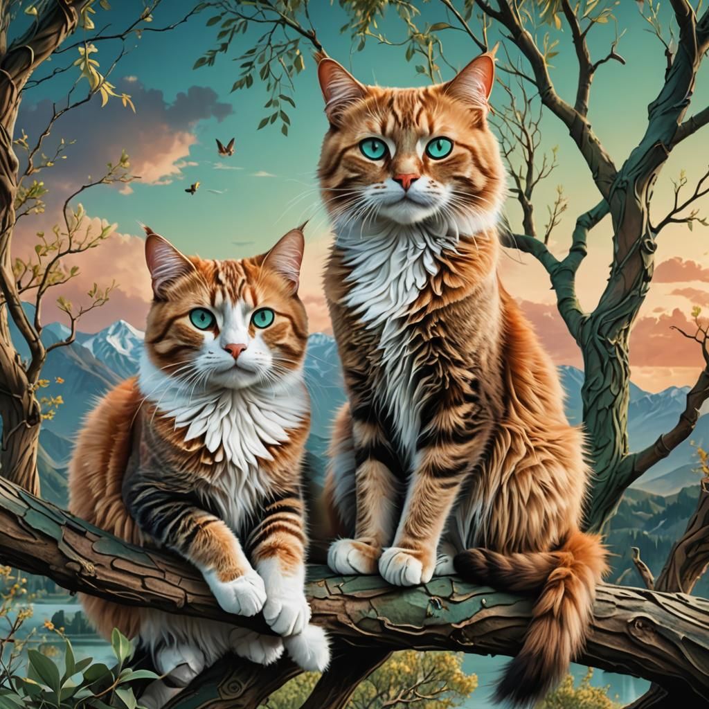 Cats in Love: A Fantastical Digital Painting